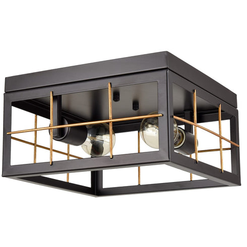 Farmhouse Black Flush Mount Ceiling Light Brass Fixture, 2-Light